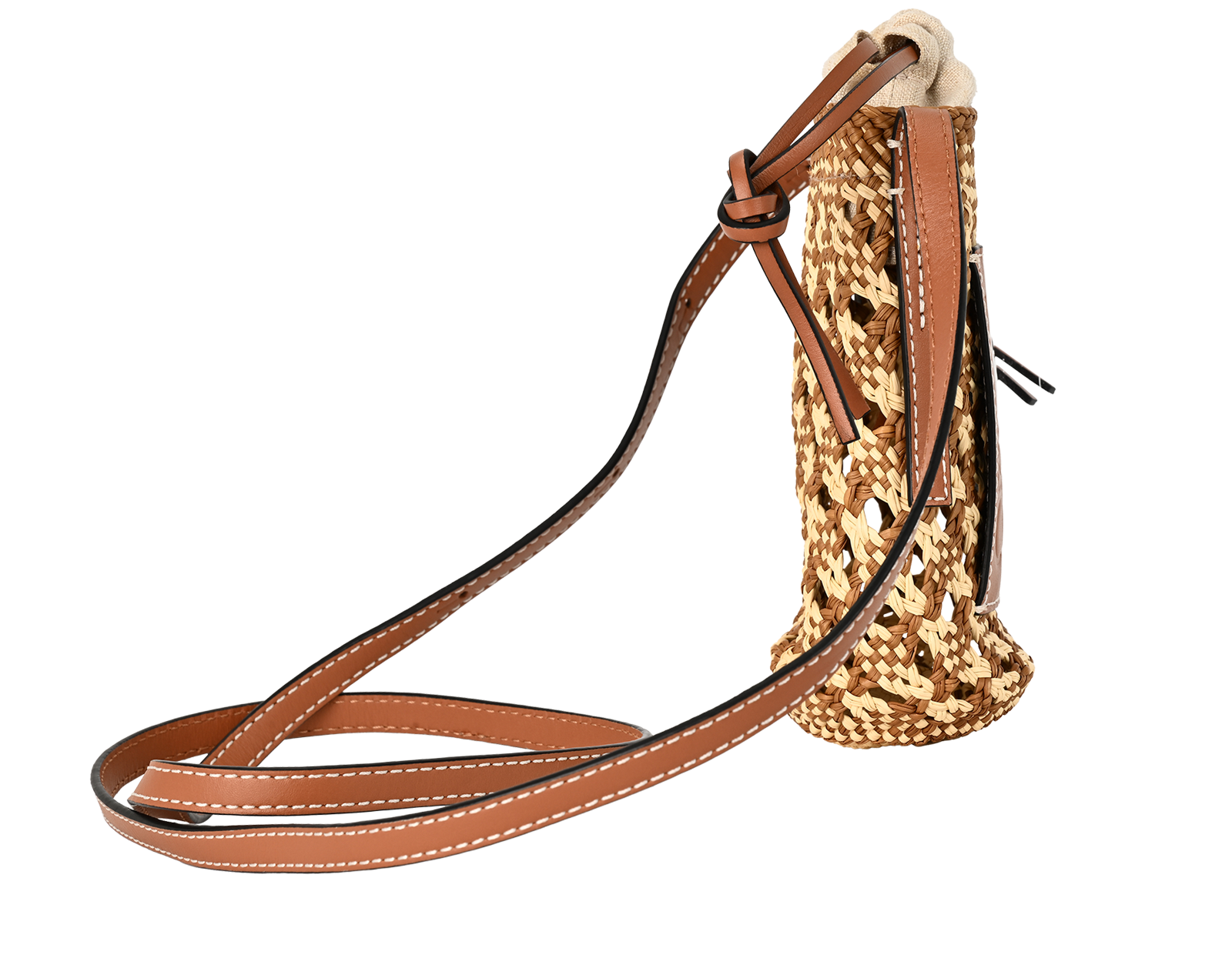 Cylinder Pocket Bag, &pound;250, Handbags, Beige/Brown, Leather/Raffia, Side view